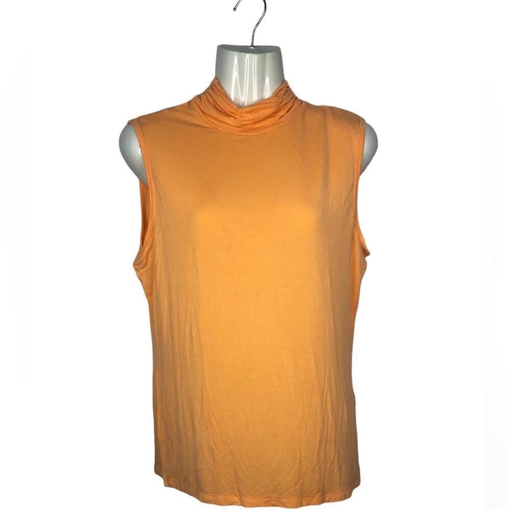 Asara Women’s Top Ruched Neck Sleeveless Orange Swim/Bikini Cover Up Sheer
